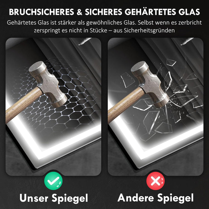 HOMCOM Badspiegel mit Beleuchtung 100x80 cm LED Spiegel Wandspiegel mit Bluetooth-Musikfunktion Memo