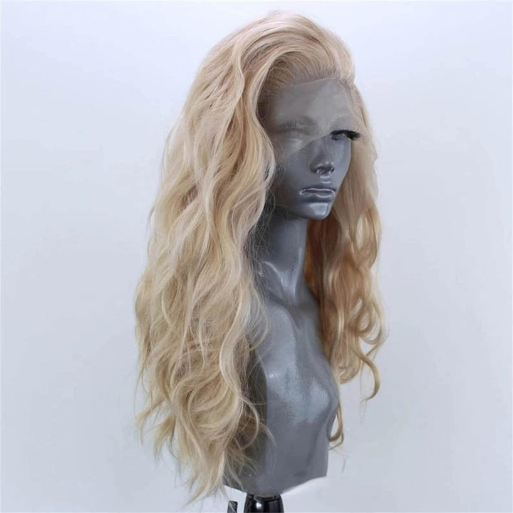 PORSMEER Blond Lace Front Perücke Lang Lockige Gewellte Perücke für Damen 13x4 Lace Front Glueless W