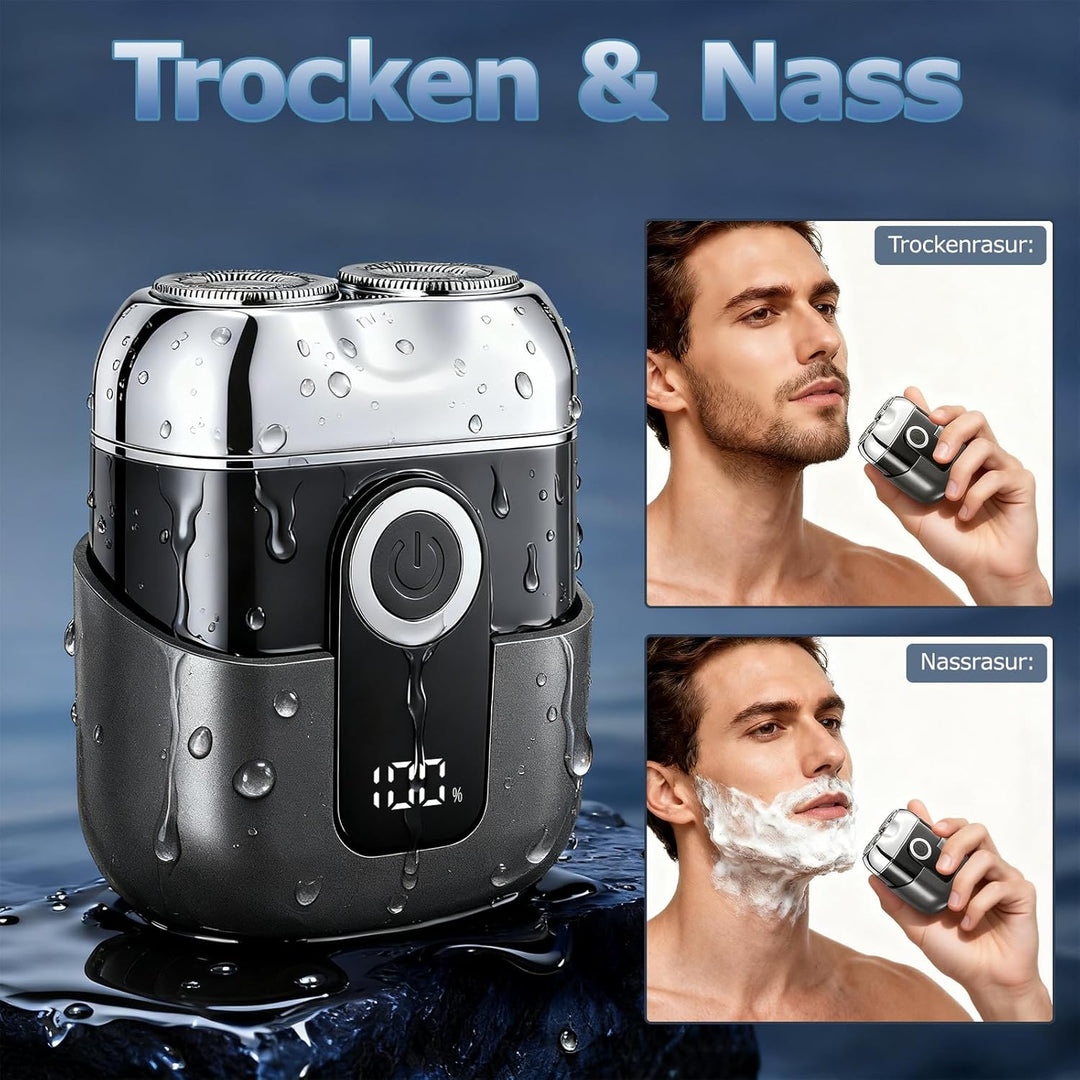 Mini Elektrorasierer für Herren - Reiserasierer IPX6 wasserdicht mit LED-Display, USB-C Schnellladun