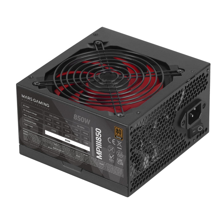 Mars Gaming MPIII850, Netzteil PC ATX 850W, 5 Jahre Garantie, Silent AI-RPM Technologie, 85% Wirkung