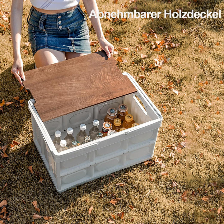 30L Klappbox mit Holzern Deckel und Griff, 42 * 28.5 * 23.5 cm Klappboxen Faltbar Stabil，Kunststoff