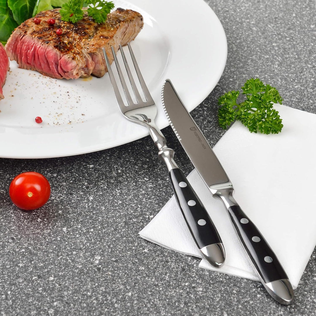 GRÄWE Steakbesteck, 12-teilig, Besteckset für 6 Personen, Steakgabel, Steakmesser, Edelstahl poliert