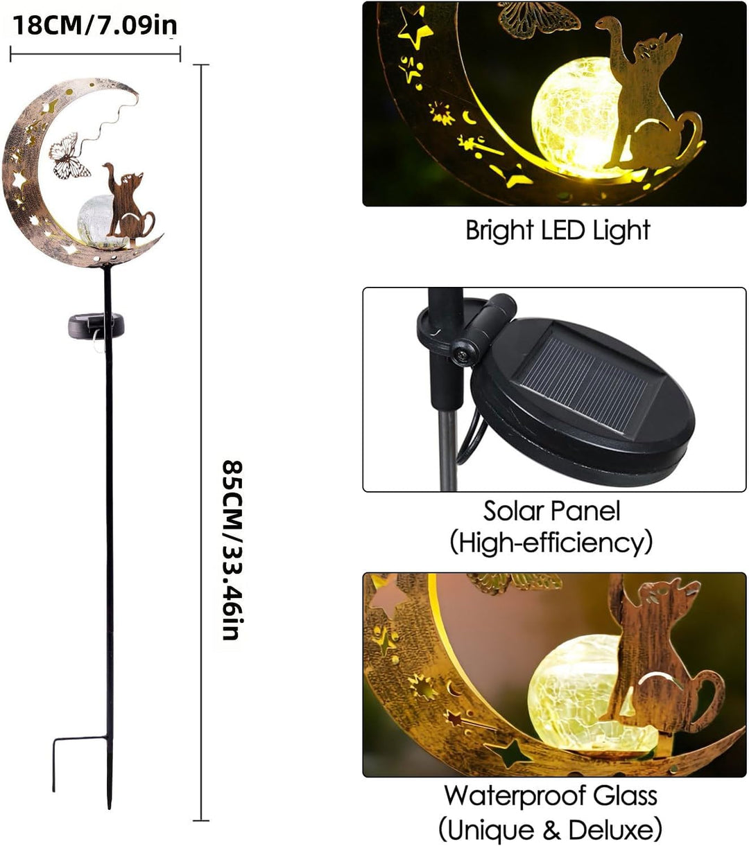 YeahBoom Mond Solarleuchten Garten Deko,Garten mit Katze,Mond Solarleuchten Garte im Freien Solarlam