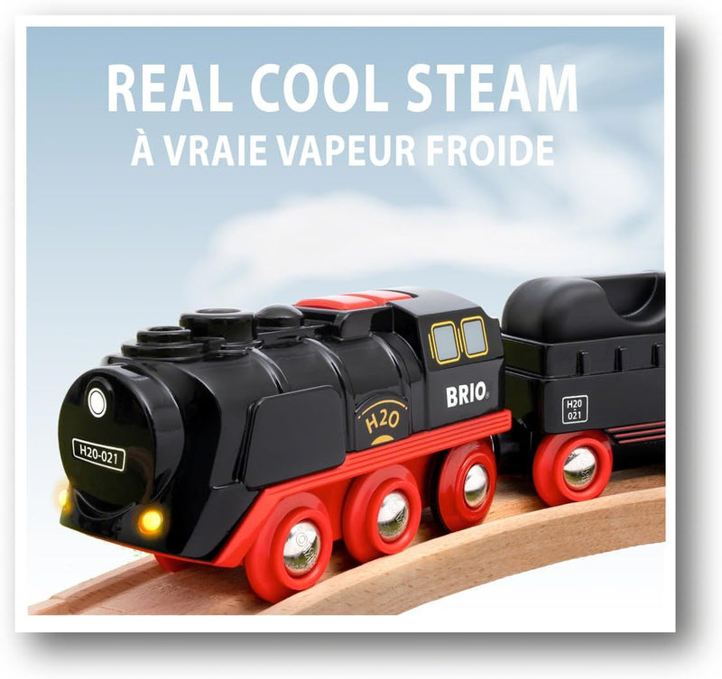 BRIO World 33884 Batterie-Dampflok mit Wassertank - Lokomotive mit echtem kühlen Dampf und Wasserbeh