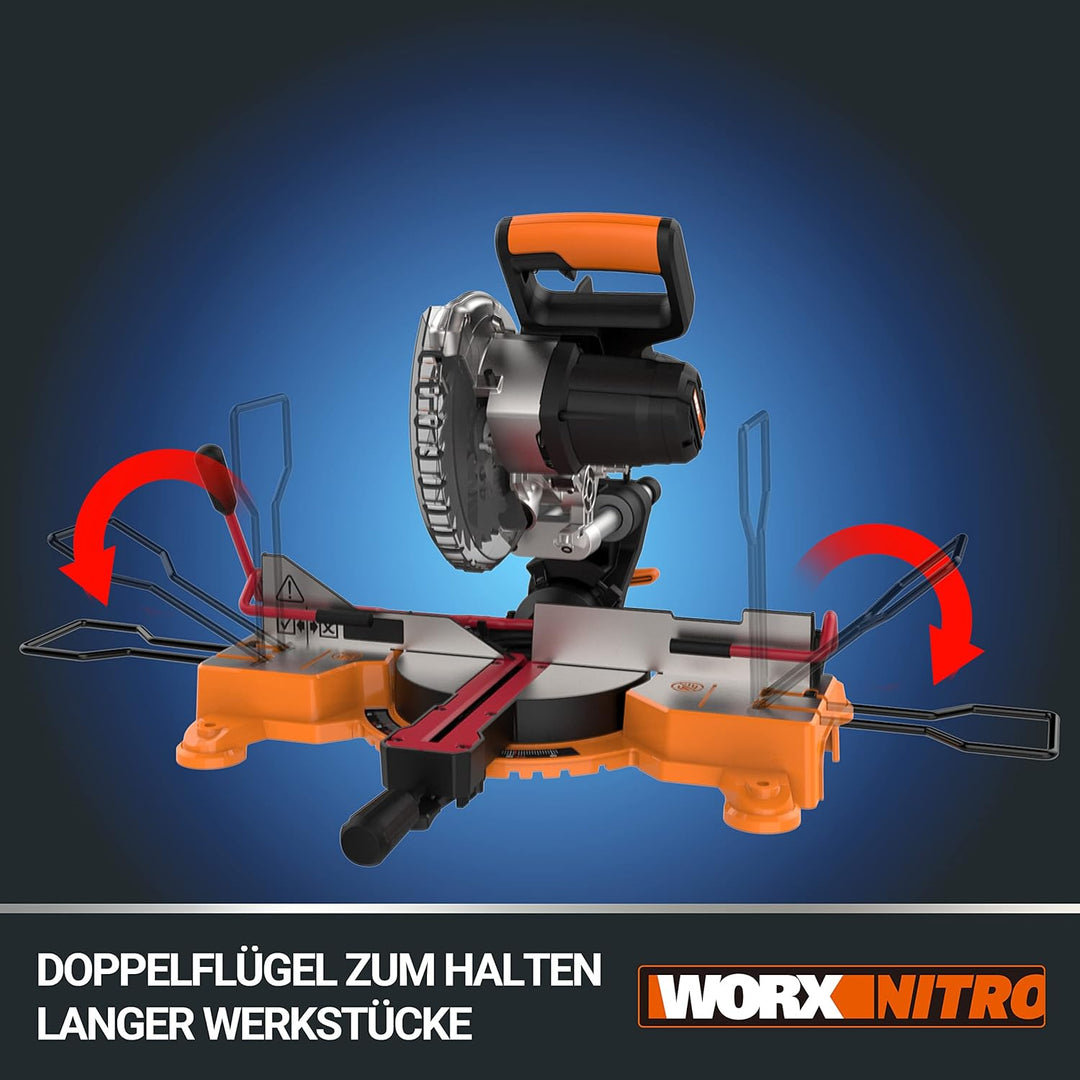WORX WX845 Akku-Zug-, Kapp- und Gehrungssäge 20V – Multifunktionssäge für zahlreiche Schnittarbeiten