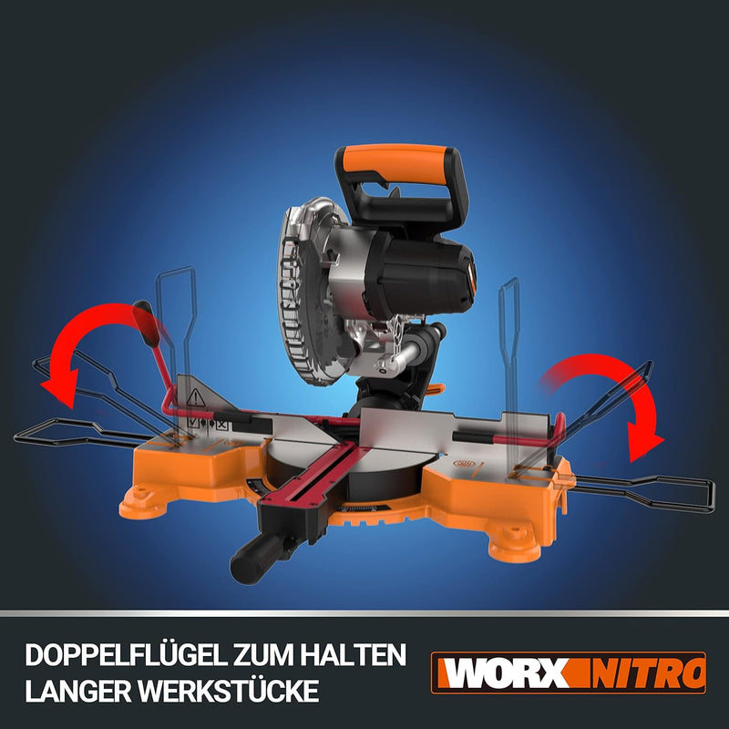 WORX WX845.9 Akku-Zug-, Kapp- und Gehrungssäge 20V – Multifunktionssäge für zahlreiche Schnittarbeit