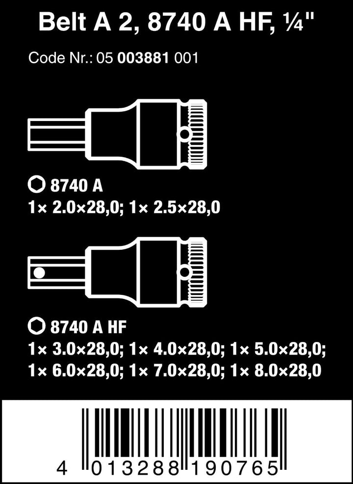Wera 05003881001 Belt 2 Zyklop Bitnuss-Satz Innensechskant, mit Haltefunktion, 1/4"-Antrieb, 8-teili