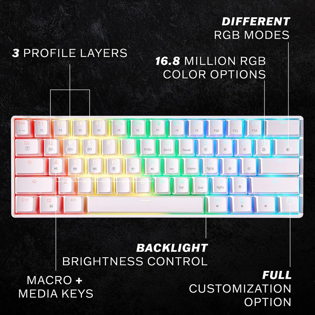 HK Gaming GK61 mechanische 60 Prozent Tastatur | 61 programmierbare Tasten mit RGB Beleuchtung | Kom