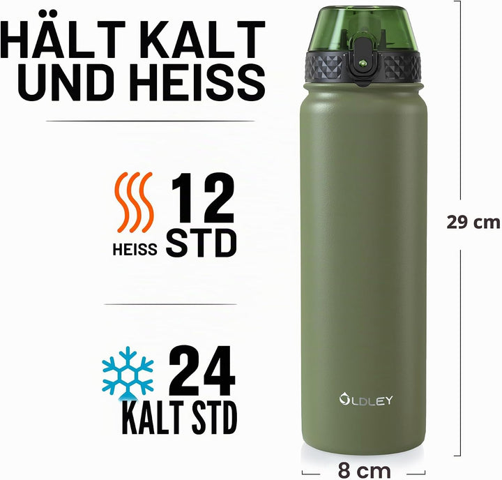 OLDLEY Edelstahl Trinkflasche mit Strohhalm 1L Isolierte flasche mit 3 Deckel Grosse Thermosflasche