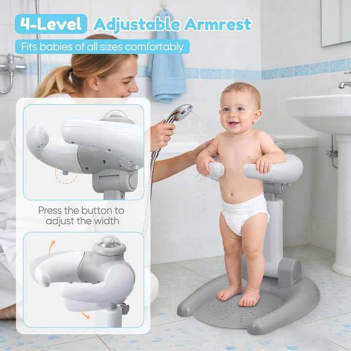 Verstellbar DuschstäNder Kinder,Baby Dusche Ständer,2-in-1 Faltbarer Baby-Duschständer mit Hocker
