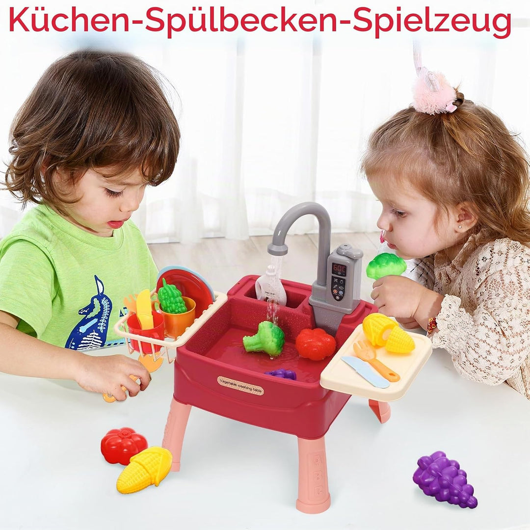 Spielspüle Kinder,Küchenspüle Spielzeug Set mit Wasserkreislauf, Elektrischem Wasserhahn,Rollenspiel