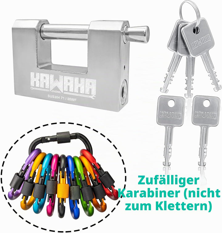 71/80KD-5SK Vorhängeschloss aus Edelstahl, D-förmig, robust, mit Schlüssel für Garagentor, Container