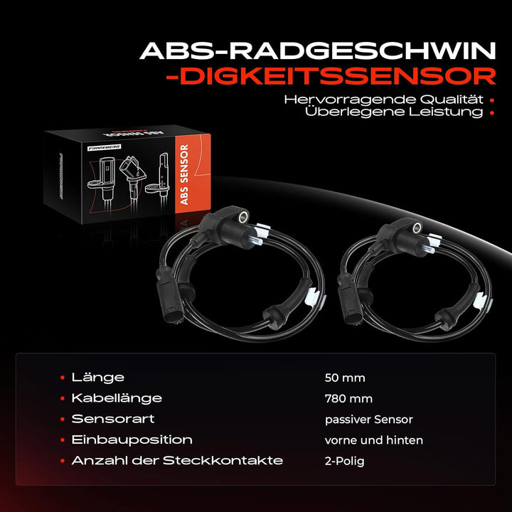 2x ABS Sensor mit Kabel 2-Polig Vorne Links Rechts für R-o-a-d-s-t-e-r 452 0.7L Cabriolet Coupe 2003