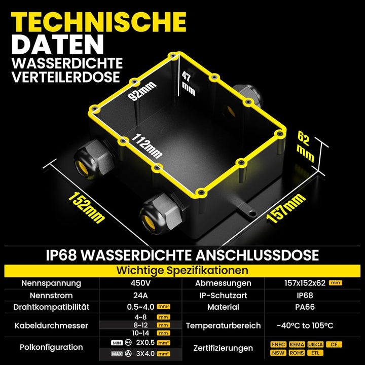PEBA Wasserdicht Abzweigdose Erdkabel Kabelverbinder IP68 Verteilerdose steckdose aussen verteiler 4