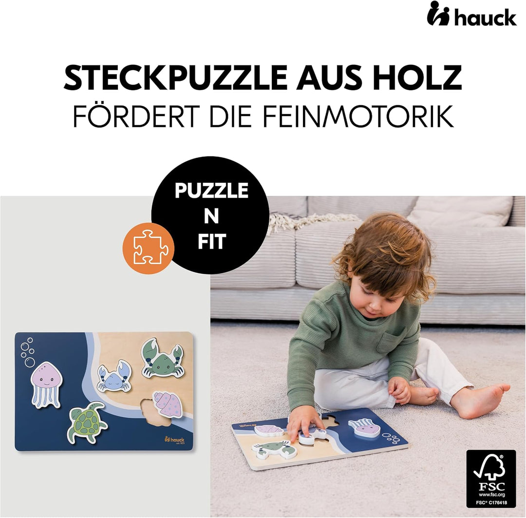 hauck Learn N Explore Natural inkl. Puzzle N Fit – Mitwachsender Kinder Lernturm aus Buchenholz, ab