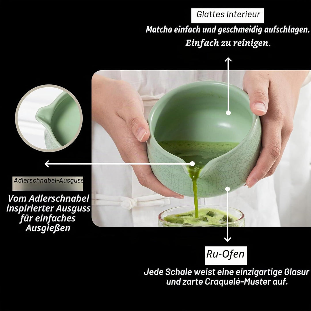TEANAGOO Matcha Schale mit Ausgiesser,Keramik Matcha Schale und Schneebesen Halter,2 PCS Macha Chawa
