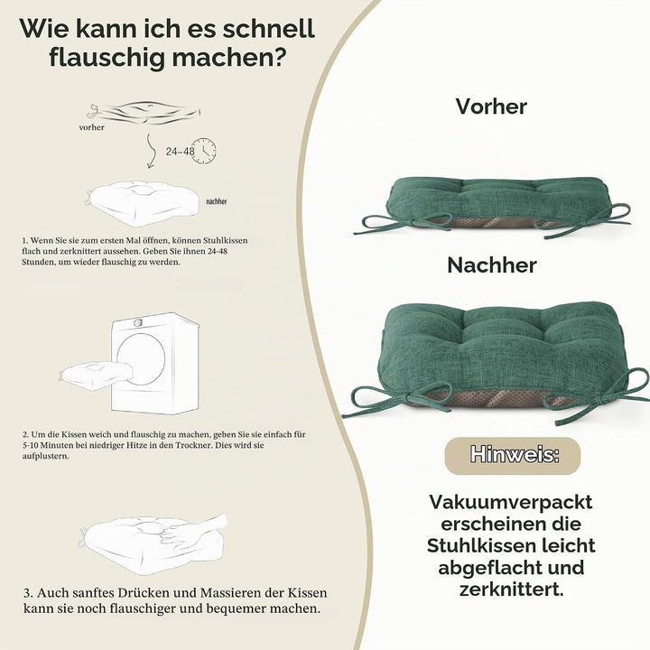 AddGrace 6er Set Sitzkissen 40 x 40 x 10cm Weiche Stuhlkissen mit Hochwertiger Polsterung für Innenb
