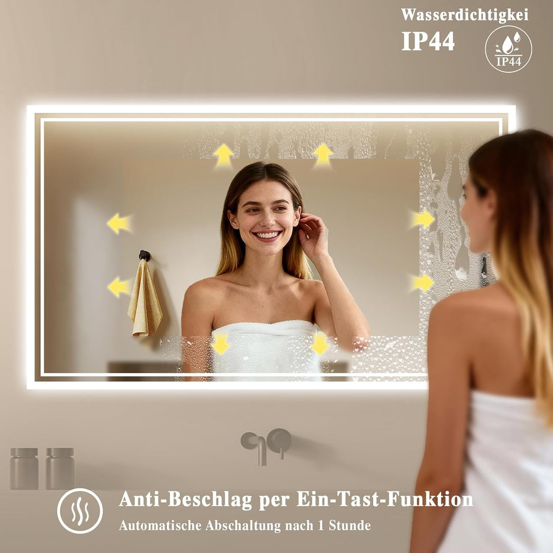 Badspiegel-mit-Beleuchtung 100x70cm - Badezimmer Spiegel mit Bluetooth - Badezimmerspiegel mit Besch