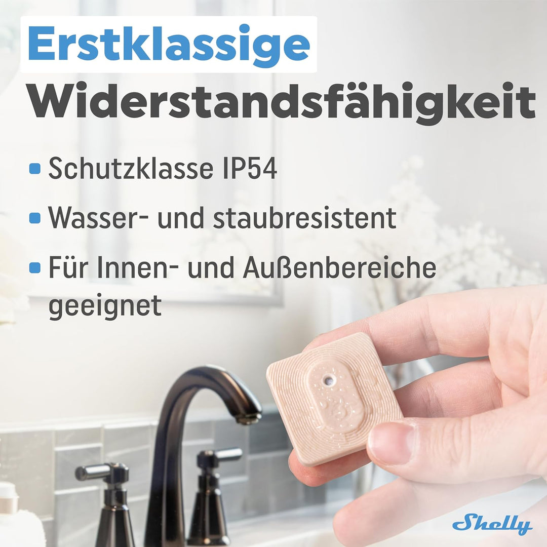 Shelly Blu H&T Mocha | Bluetooth-gesteuerter Temperatur- und Luftfeuchtigkeitssensor | Spritzwasserg