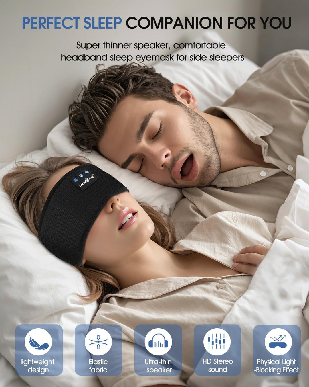 MUSICOZY Schlafkopfhörer Bluetooth 5.4, Bequem &amp; Ultraleicht Stirnband kopfhörer zum Schlafen mit Hi
