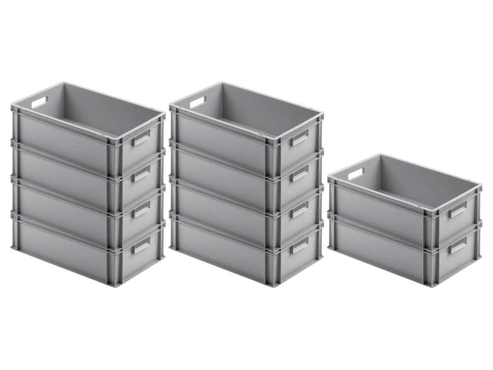 SparSet 10x Eurobehälter mit offenem Griff | HxBxT 17,5x40x60cm | 30 Liter | Grau | Eurobox, Transpo