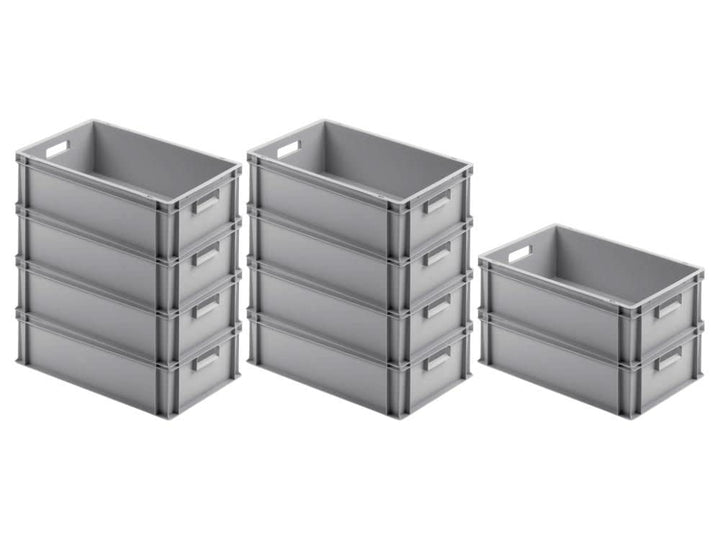 SparSet 10x Eurobehälter mit offenem Griff | HxBxT 17,5x40x60cm | 30 Liter | Grau | Eurobox, Transpo