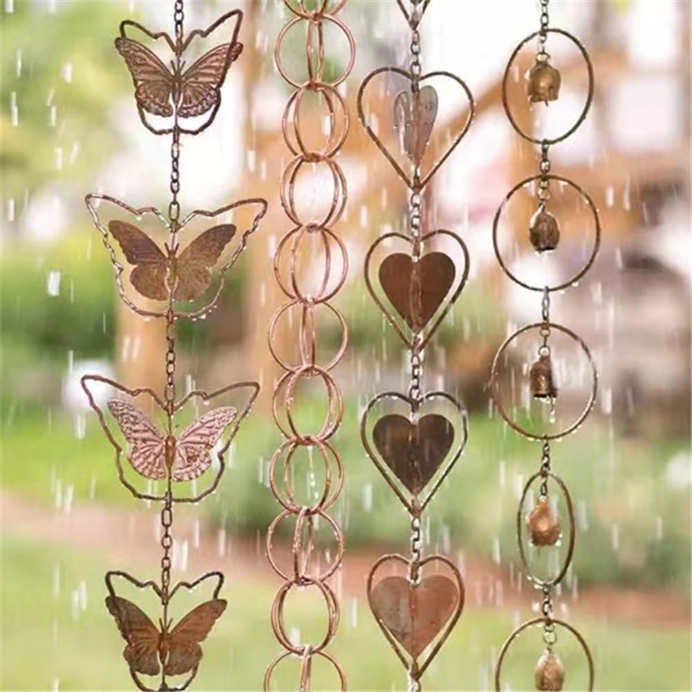 Hopbucan Stahlblatt-Regenkette, Gartengeschenk für Mama, Dachrinnen, RegenfäNger für Fallrohr mit Ad