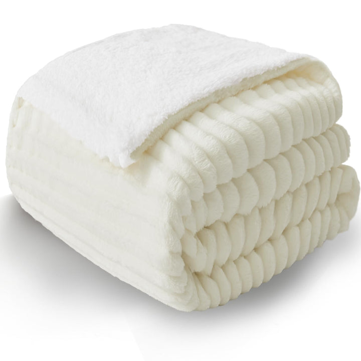 WAVVE Decke Sherpa Kuscheldecke Flauschig Creme - Extra Warme Dicke Weiche Grobe Kordecke Sofaüberwu