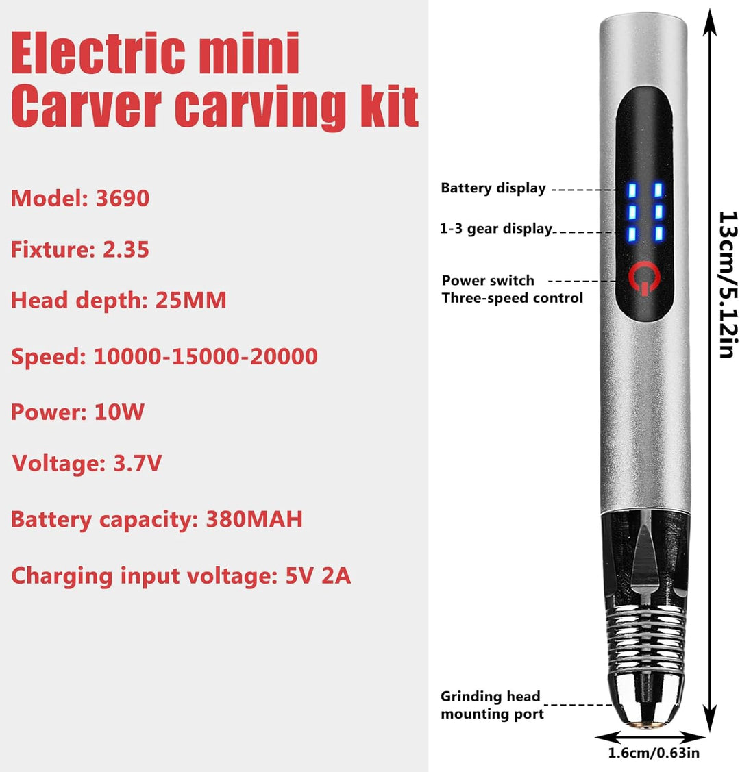 Elektrischer Gravierstift, Bis Zu 18.000 U/min Einstellbar, Kabellos USB Wiederaufladierbar Gravur W