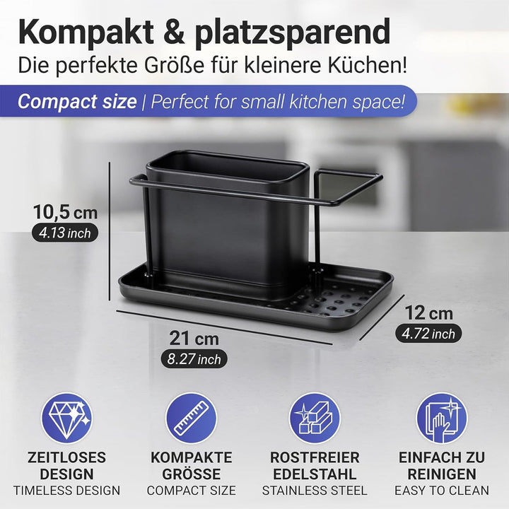 WENKO Spülorganizer Mod. Orio, Spülcaddy mit Behälter aus rostfreiem Edelstahl abnehmbar, stabile Bo