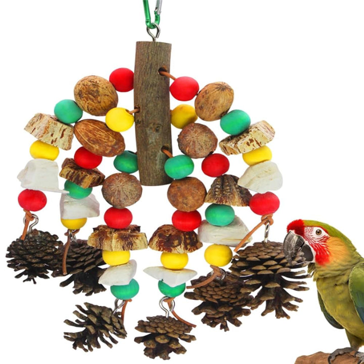 MQUPIN Papageienspielzeug, nussiges, nährstoffreiches Vogelspielzeug, natürliches hölzernes Beissspi