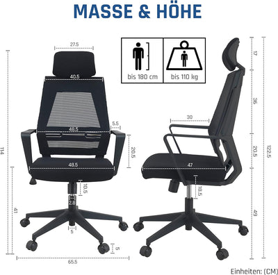 KLIM K300 Office Chair - Ergonomischer Bürostuhl + Weiches Sitzkissen & Stoff + Inklusive Kopfstütze