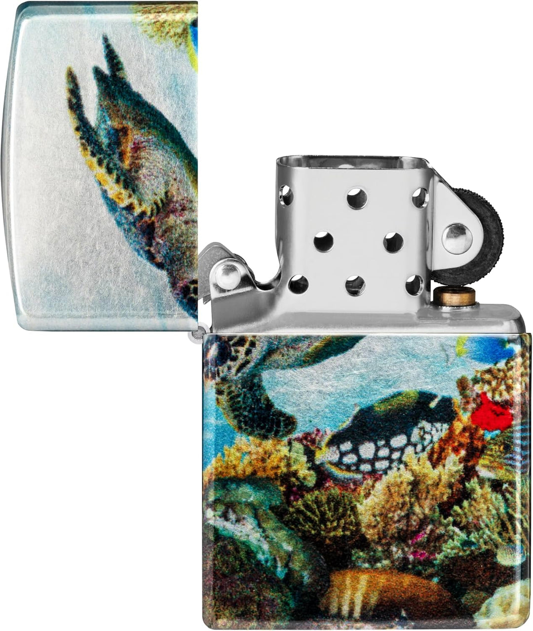 Zippo Sturmfeuerzeug - Deep Sea, 540° Tumbled Chrome, Fusion - Nachfüllbar - Wiederverwendbar - Wind