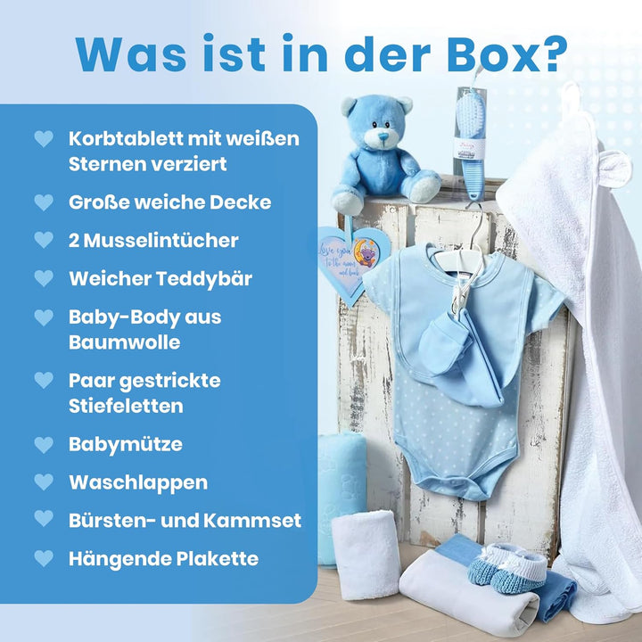 Baby Box Shop – 14 Babygeschenke zur Geburt Junge, ideal für Babypartys, Geschenke für Babypartys, m