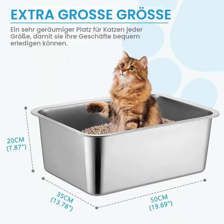 Lohofrnny Edelstahl Katzenklo, 50×35×20cm Grosse XXL Katzentoilette aus Edelstahl, Katzenklo Geruchs