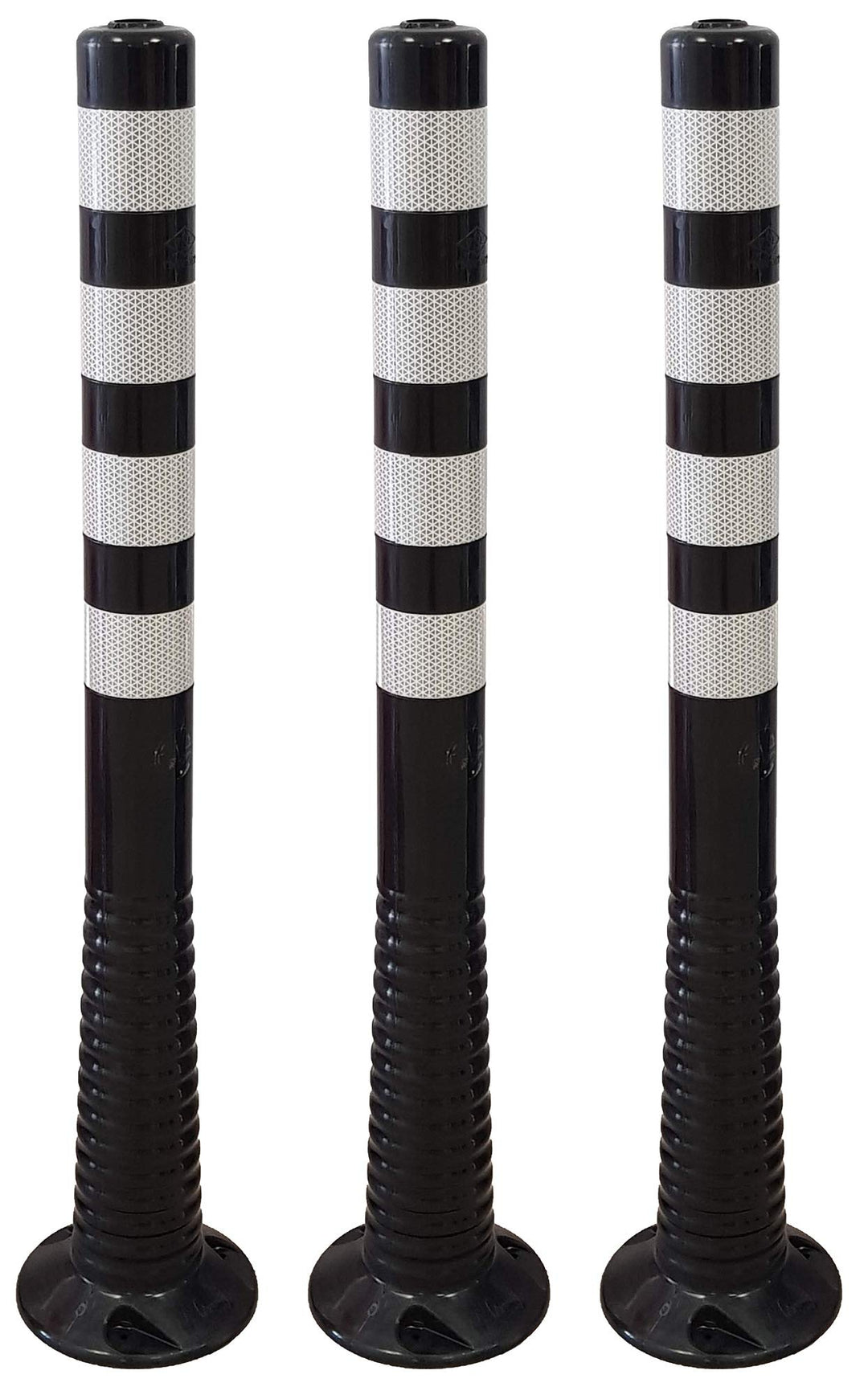 3 Stück UvV® Reflex Absperrpfosten, Poller 100 cm hoch, flexibel schwarz, reflektierend (3, Schwarz-