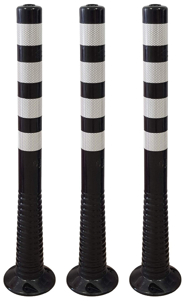 3 Stück UvV® Reflex Absperrpfosten, Poller 100 cm hoch, flexibel schwarz, reflektierend (3, Schwarz-