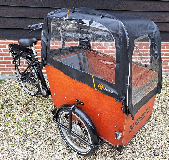 Luxus Regenzelt - Geeignet für Babboe Big Lastenfahrrad OHNE Gestängen - Qiewie (Schwarz)