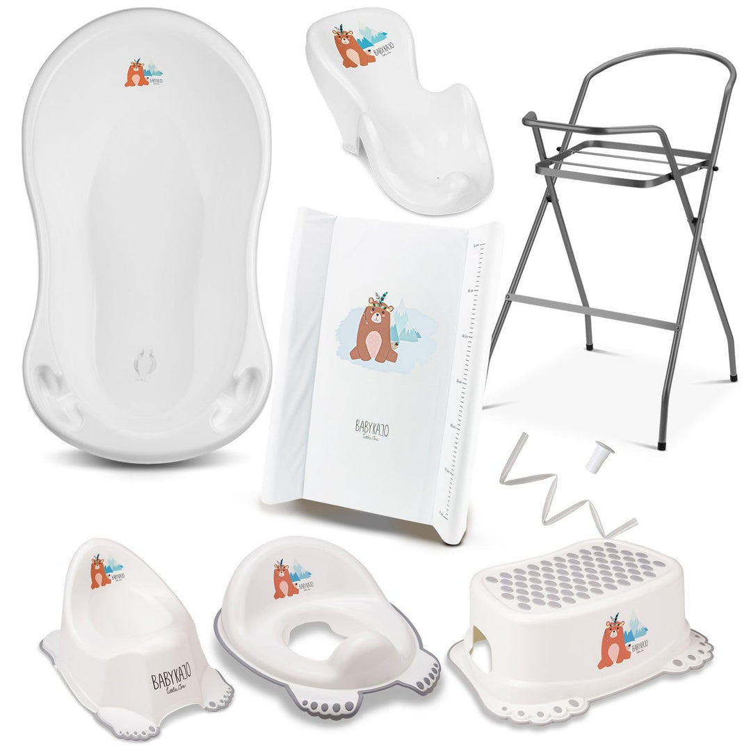 Babybadewanne mit Ständer 8 Set TÜV Rheinland geprüft - Babybadewanne + Baby Badewannensitz + Wickel