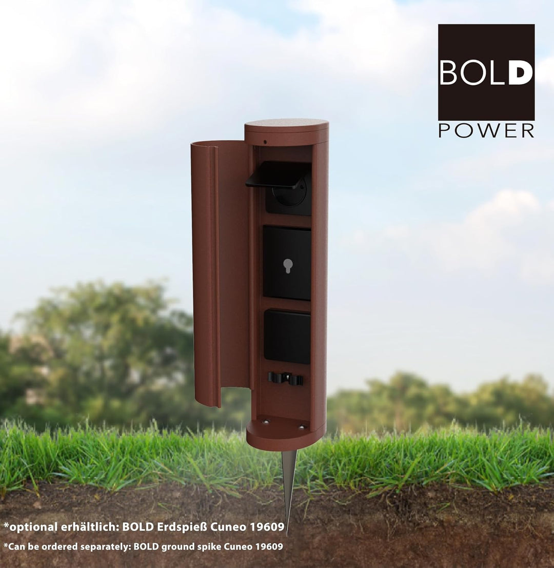BOLD 19493 VOLO smarte Garten Steckdose aussen (Steckdosen-Säule) Rostfarben (2x Schuko | Smart Home