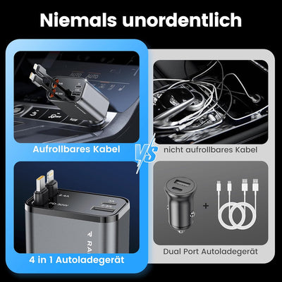 RAMPOW Einziehbares Auto Ladegerät, Autoladegerät Zigarettenanzünder,[65W 4in1] kfz ladegerät USB c,