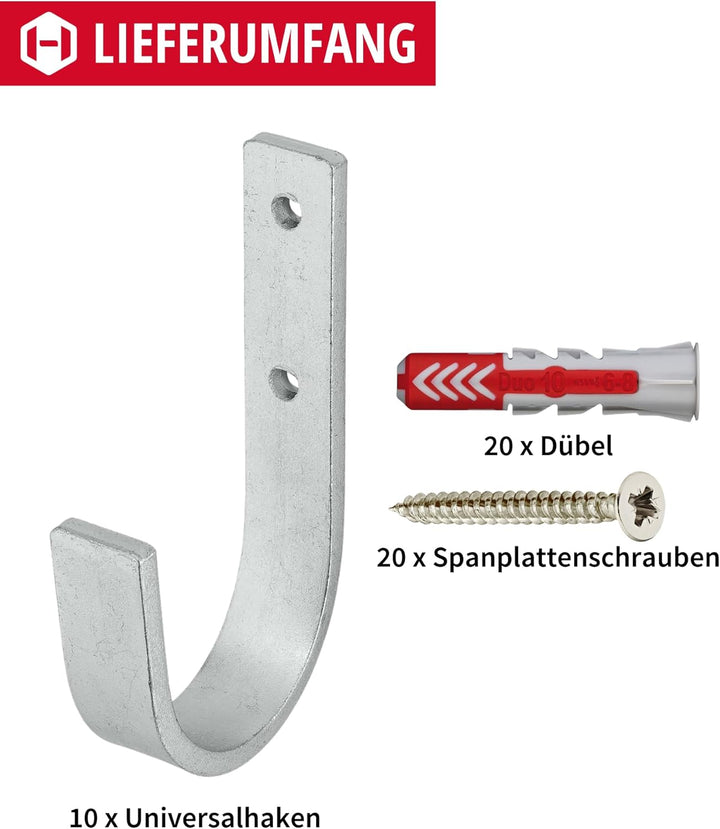 Gedotec Wandhalterung - Universal-Haken Stahl verzinkt | 10 Stück Leiterhaken gebogen 55 x 110 mm |