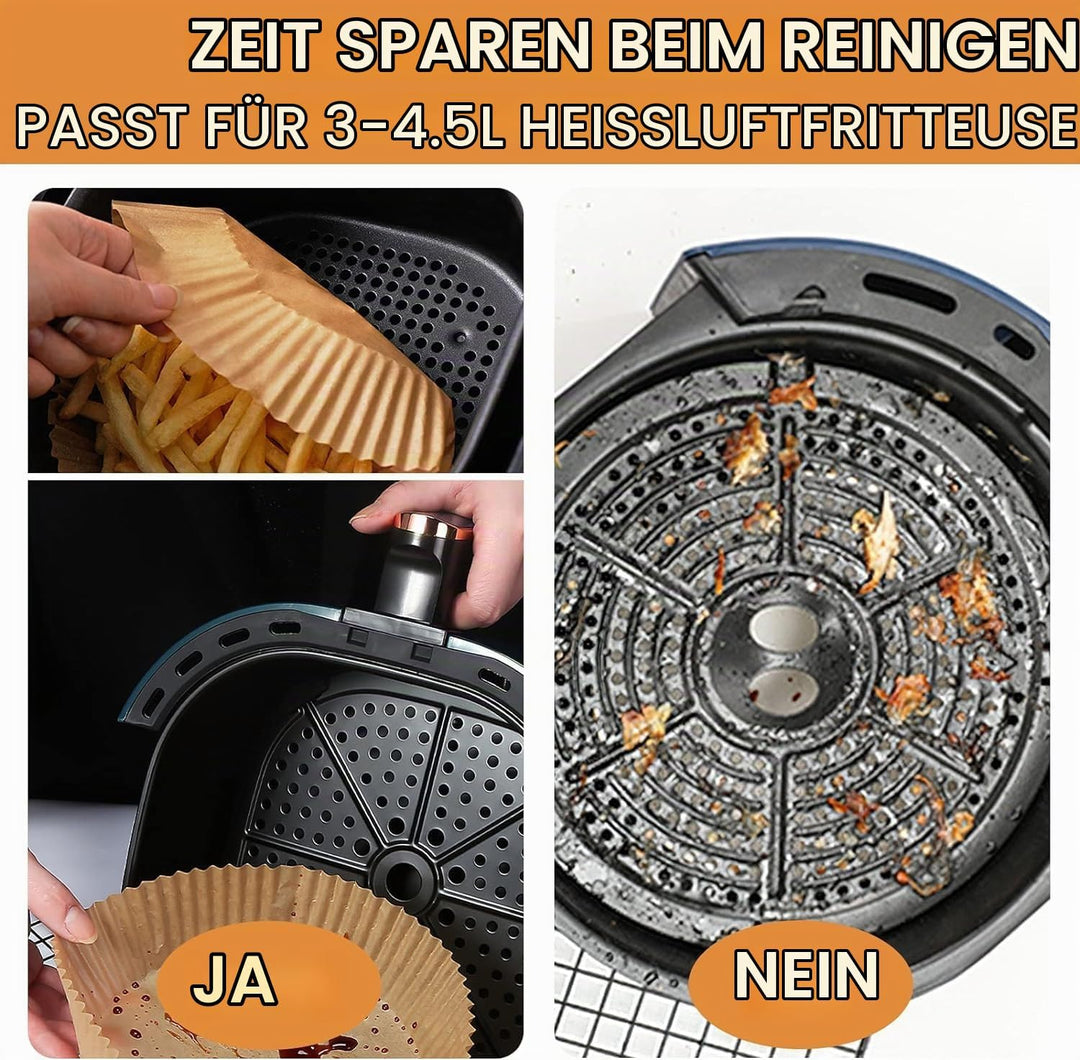 AiQInu Backpapier für Heissluftfritteuse, Airfryer Backpapier Rund 16cm 200 Stück BPA-frei Wasserdic