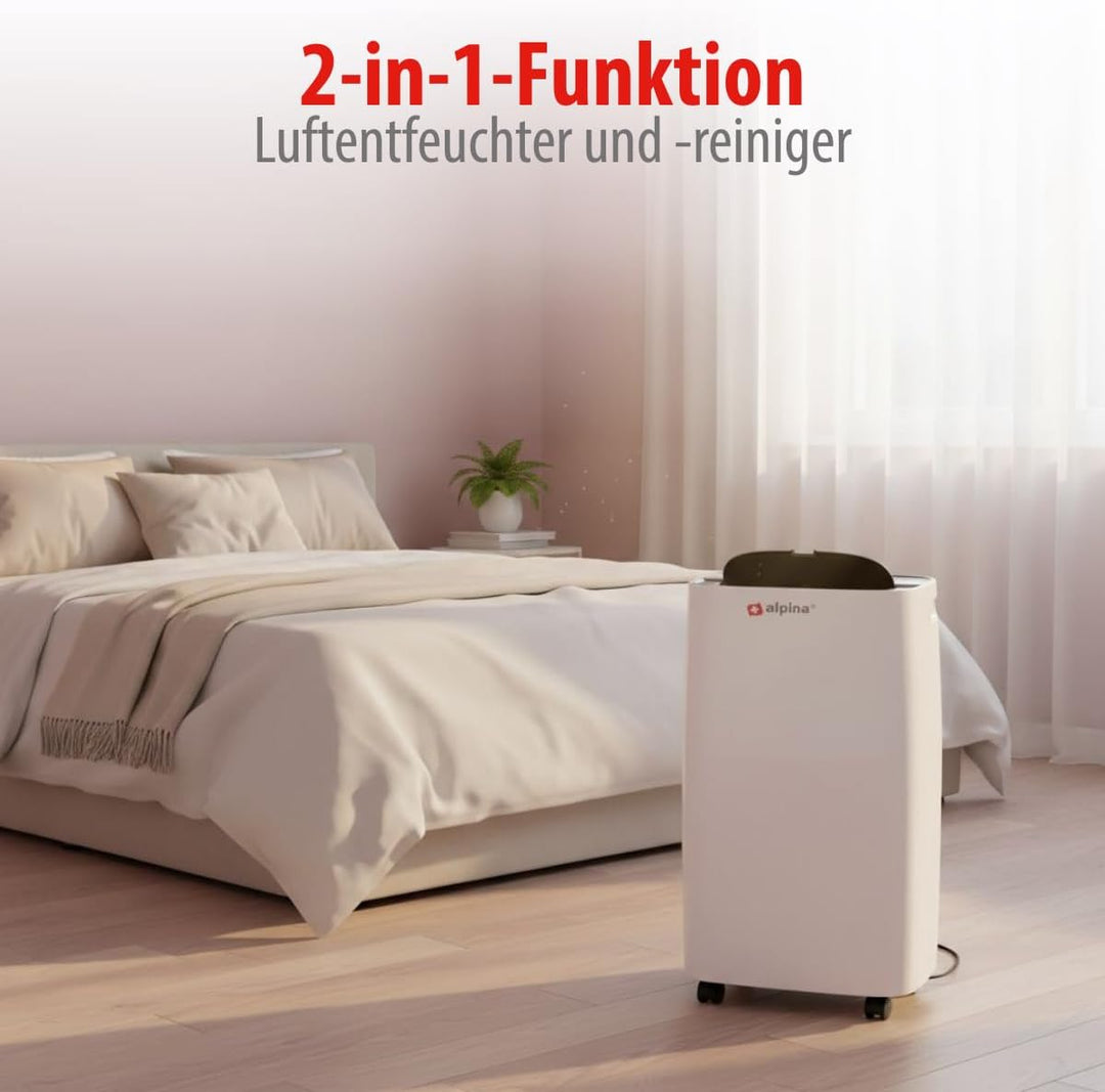 alpina Luftentfeuchter Elektrisch - Raumentfeuchter 220W - Räume bis zu 100M³ - Extra Leise 46dB - E