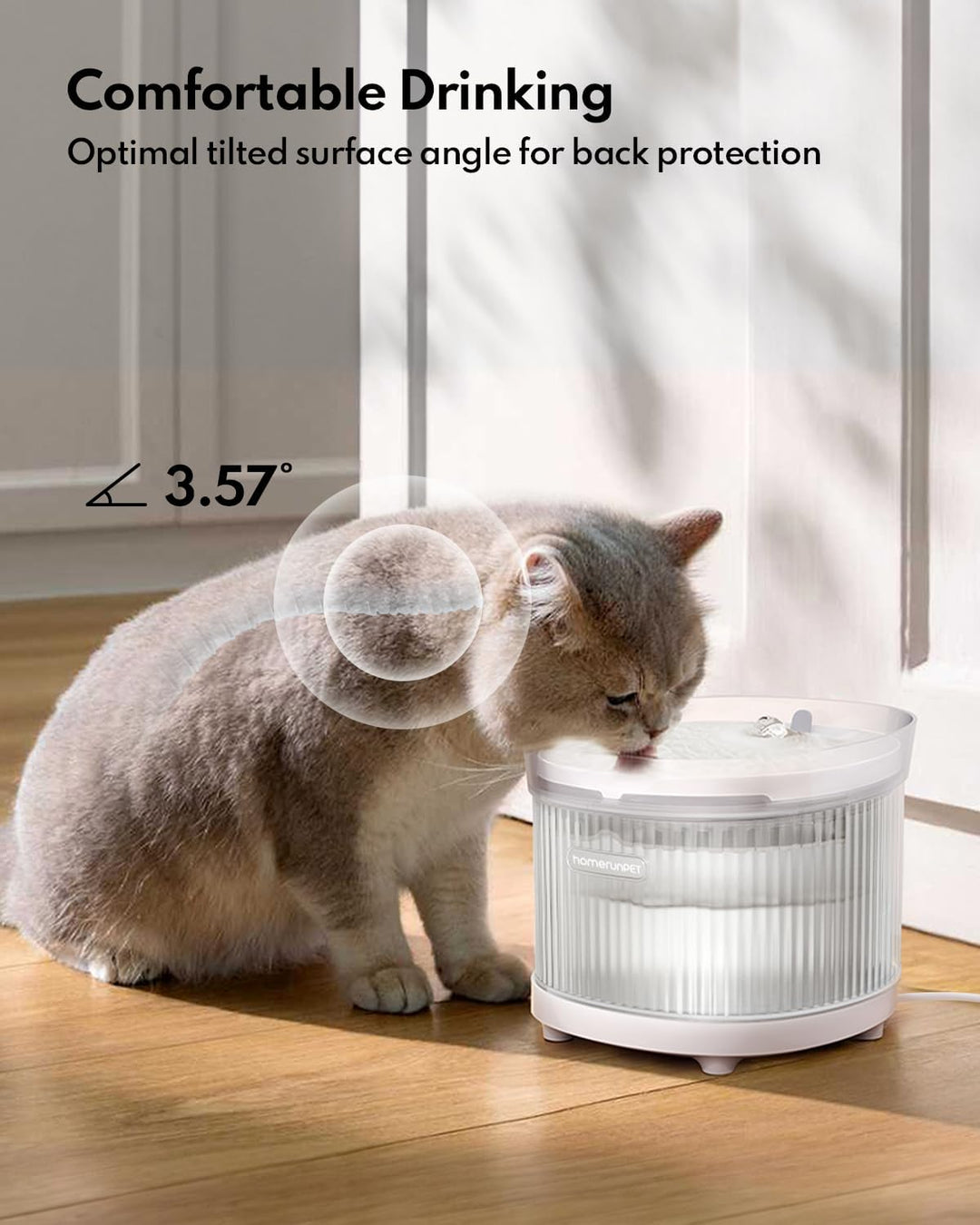 Homerunpet Katzenbrunnen, Ultra Leiser und BPA-Freier Trinkbrunnen für Katze mit Drahtlose Wasserpum