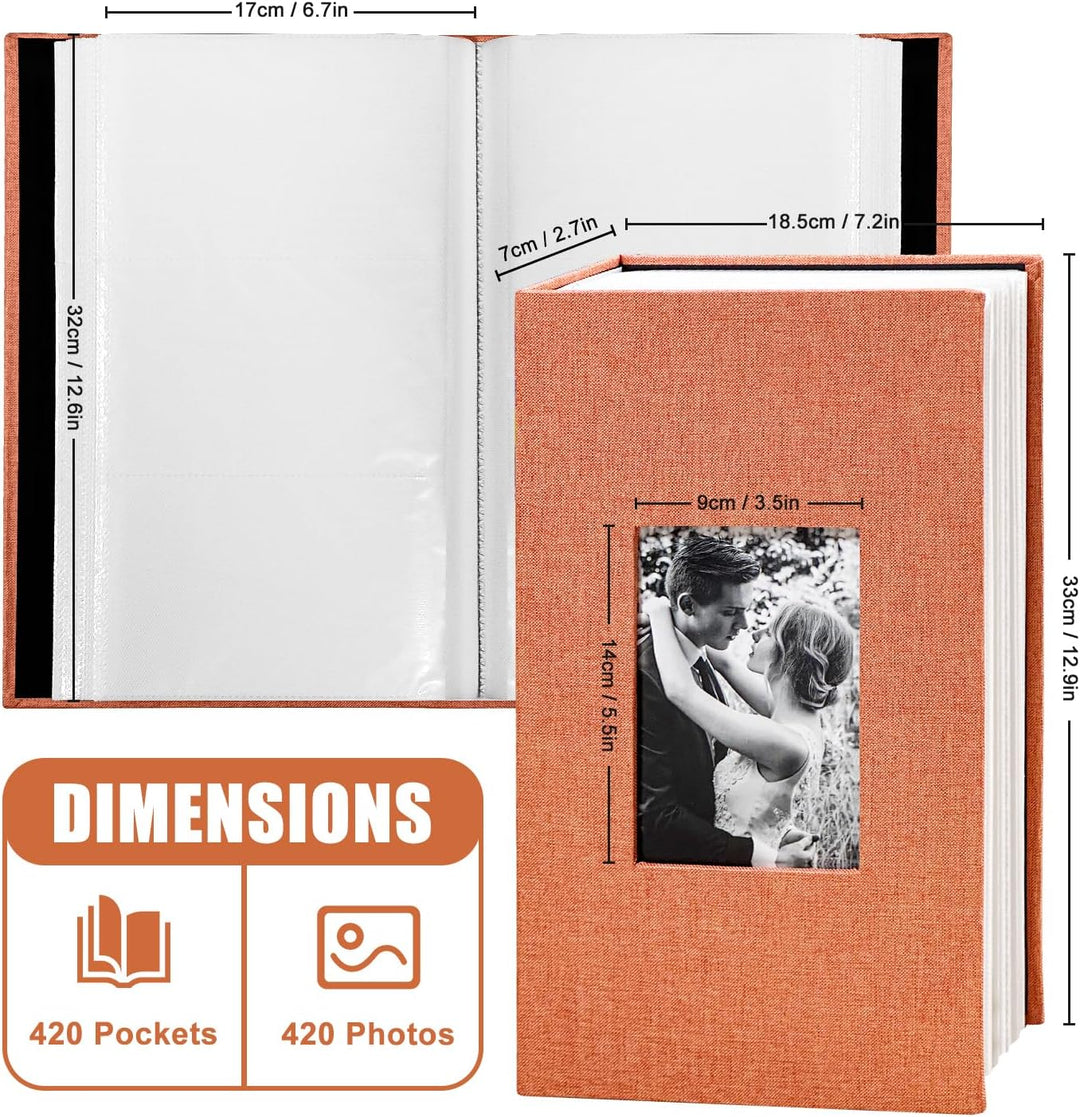 Fotoalbum 10,2 x 15,2 cm mit 420 Taschen, Einsteck-Bilderalben, Leineneinband, Erinnerungsbuch mit F