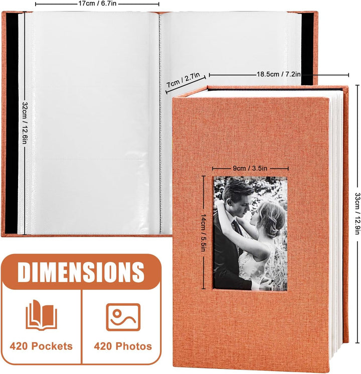 Fotoalbum 10,2 x 15,2 cm mit 420 Taschen, Einsteck-Bilderalben, Leineneinband, Erinnerungsbuch mit F