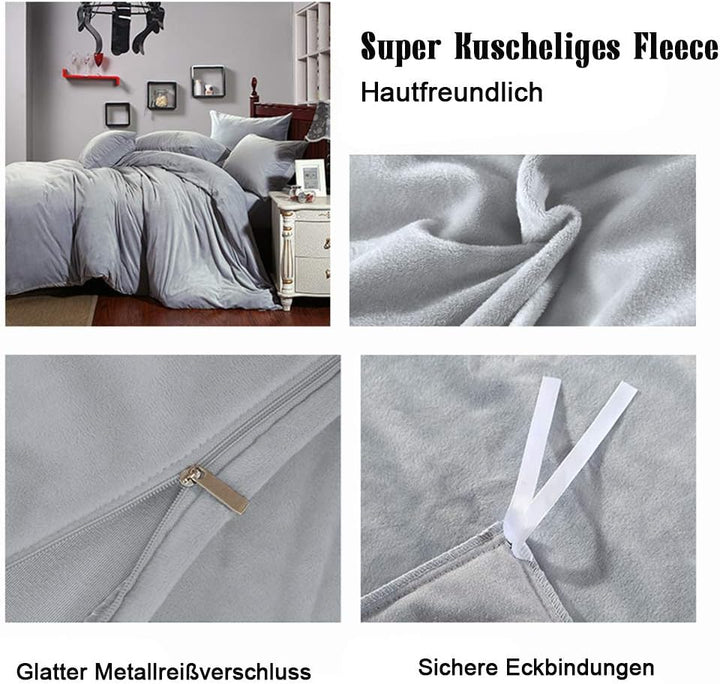 Michorinee Winter Plüsch Bettwäsche Set 135x200 4teilig Cashmere Touch Flauschig &amp; Warme Coral Fleec