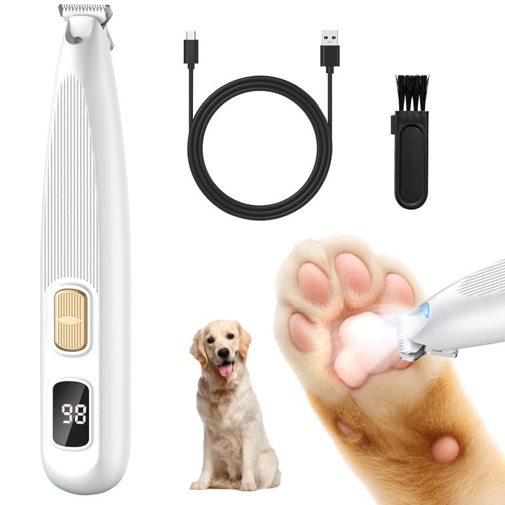 YAZEKY Leise Pfotentrimmer für Hunde, Profi Hundeschermaschine mit LED-Licht, Wasserdichte Pfoten Ra