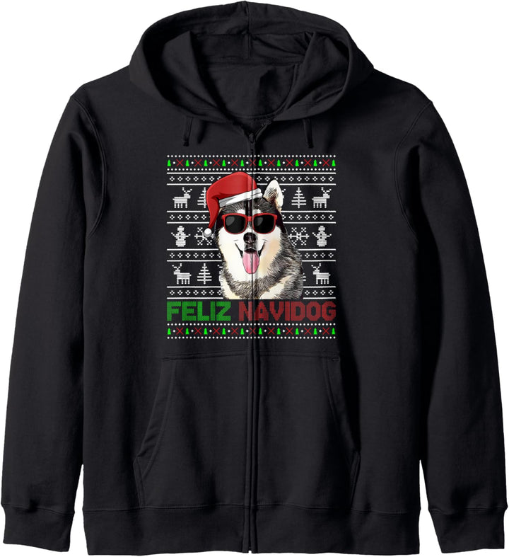 Sibirischer Husky Hund Feliz Navidog Lustige Weihnachten Kapuzenjacke